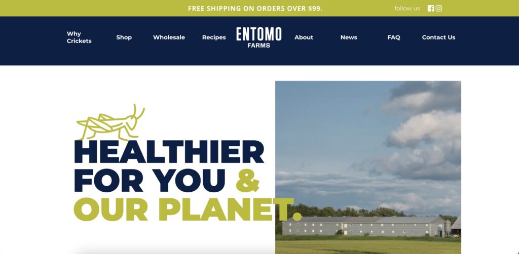 Entomo Farms (カナダ)世界で活躍する食用コオロギ企業のホームページ画像