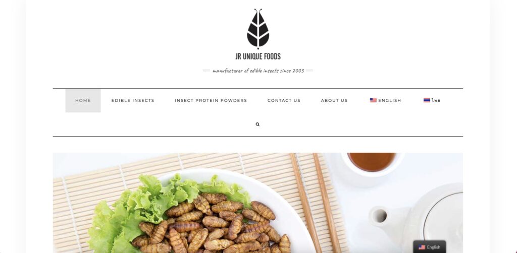 JR Unique Foods Ltd（タイ）世界で活躍する食用コオロギ企業のホームページ画像